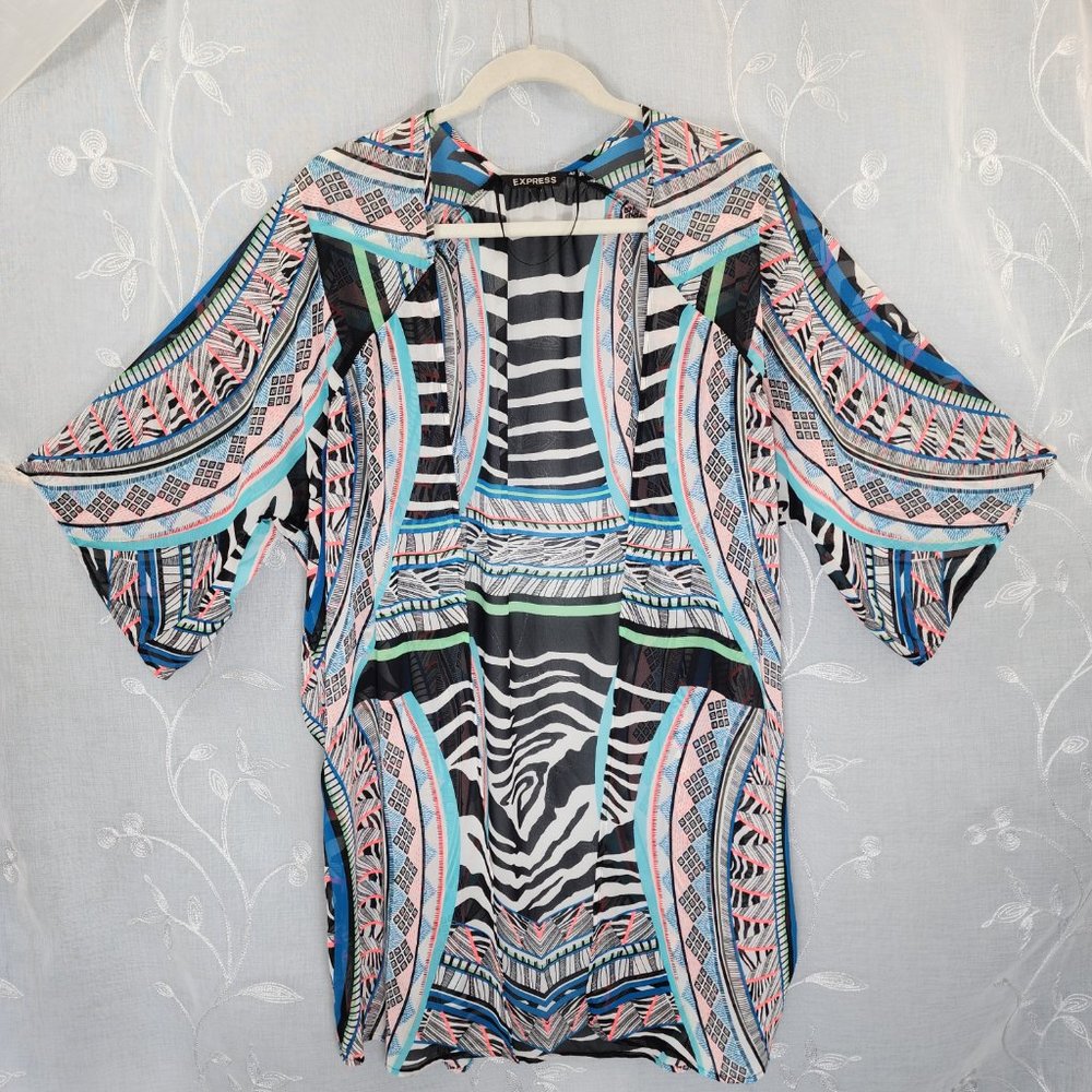 Retro Color Pop, Open Front Kimono, Coverup, Cardigan. Express (M) - Picture 3 of 5